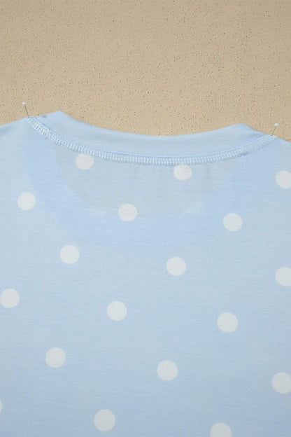 Yellow Exposed Seam Detail Polka Dot Loose Tee Drawstring Shorts Set