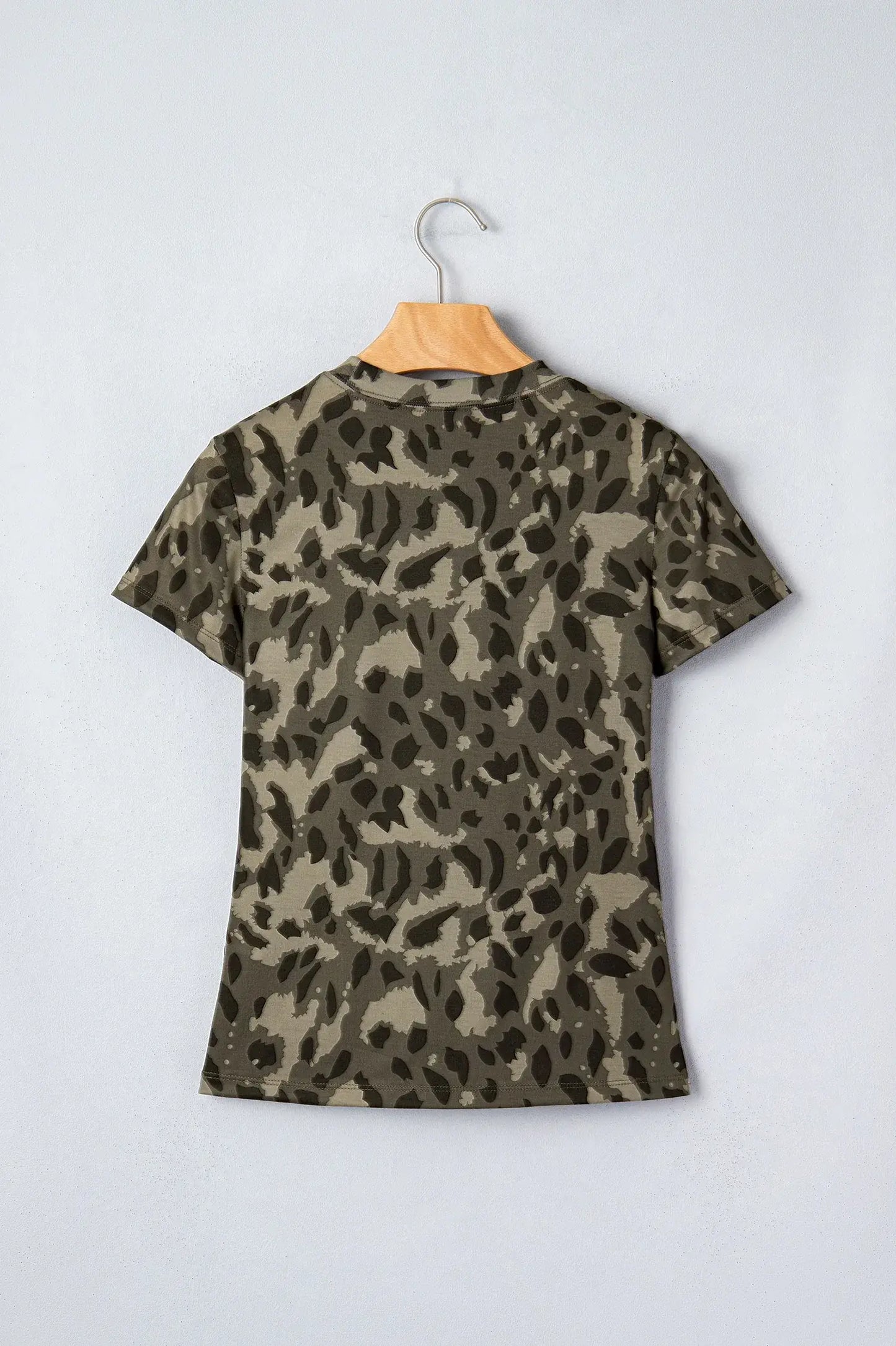 Brown Retro Leopard Print Mock Neck Slim Tee - Sweet Fashion Wholesale