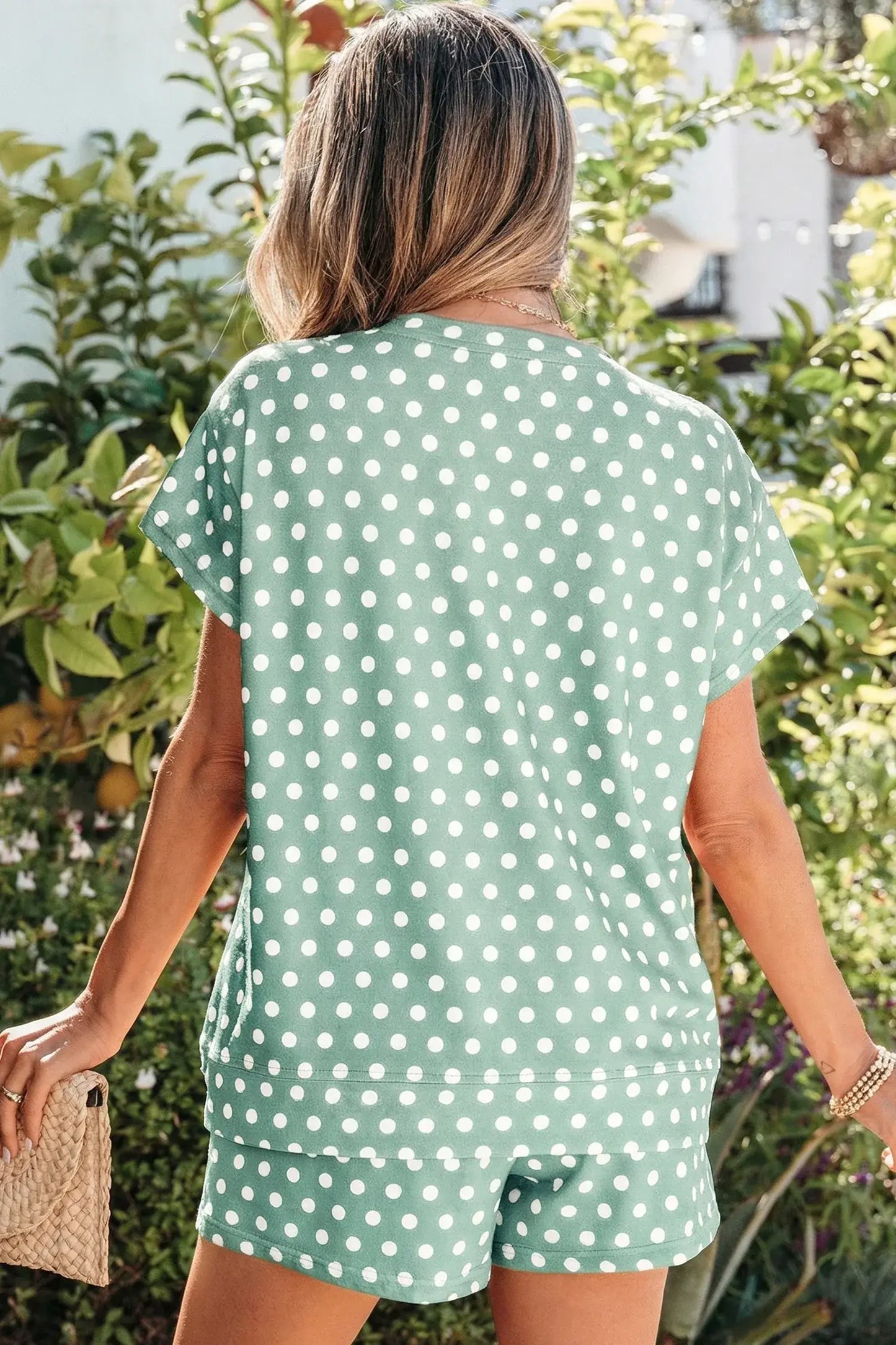Green Polka Dot Print Short Set - Sweet Fashion Wholesale