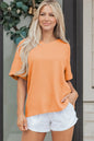 Strawberry Pink Waffle V Neck Short Sleeve Knit Top - Sweet Fashion Wholesale