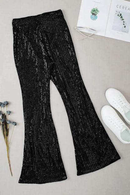 Black Sequin Wide Leg Pants - Sweet Fashion Wholesale
