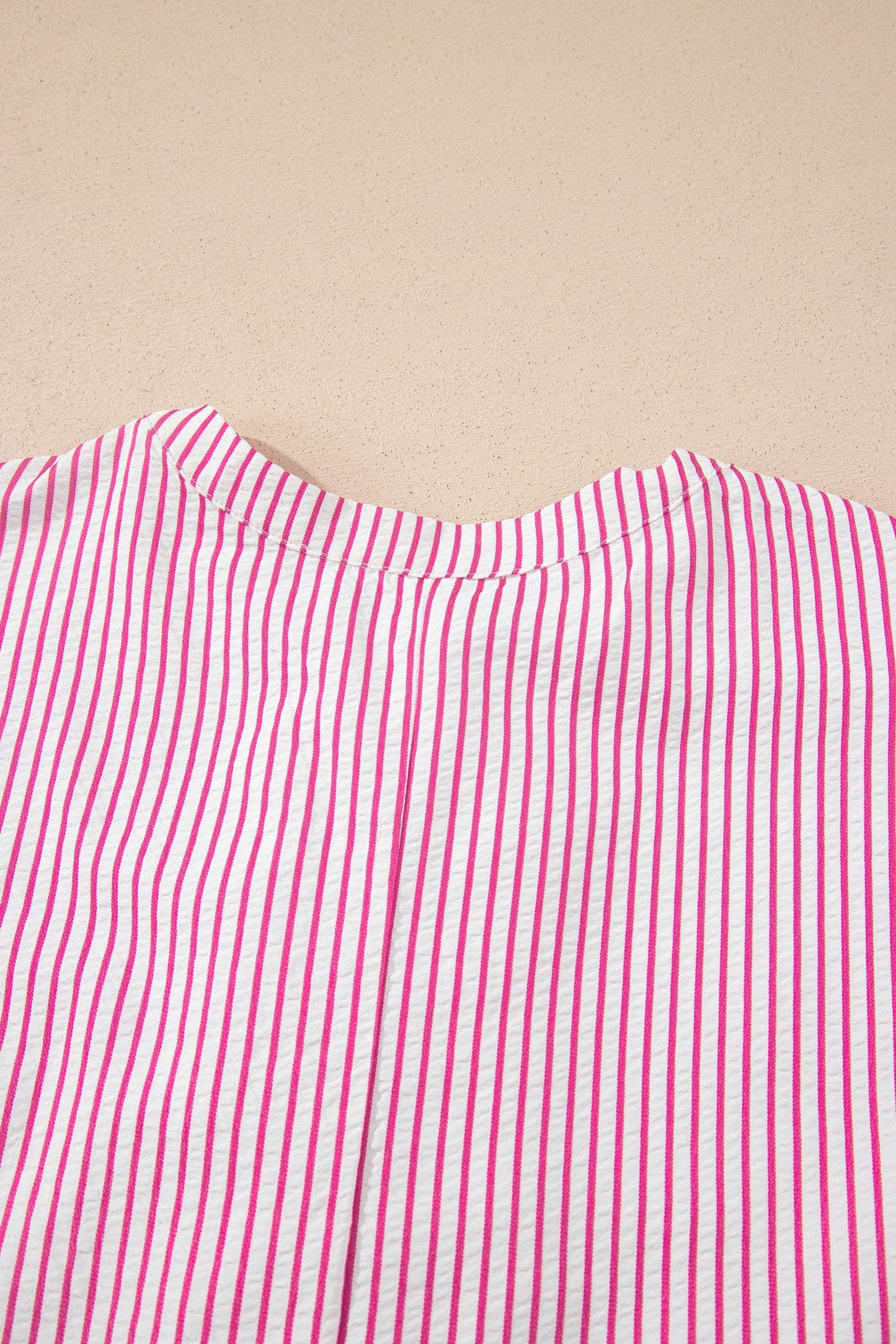Red Stripe Frilled Detail Half Buttons Short Sleeve Long Dress