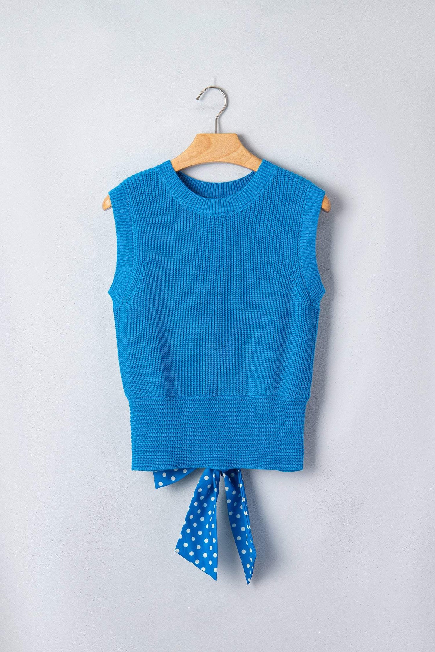 Myosotis Slim Knit Polka Dot Knot Back Cropped Sweater Tank