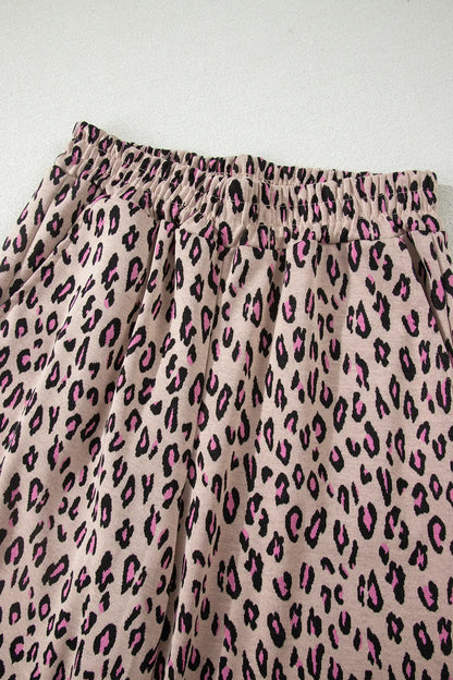 Beige Leopard Print Casual Tee and Pants 2pcs Outfit - Sweet Fashion Wholesale