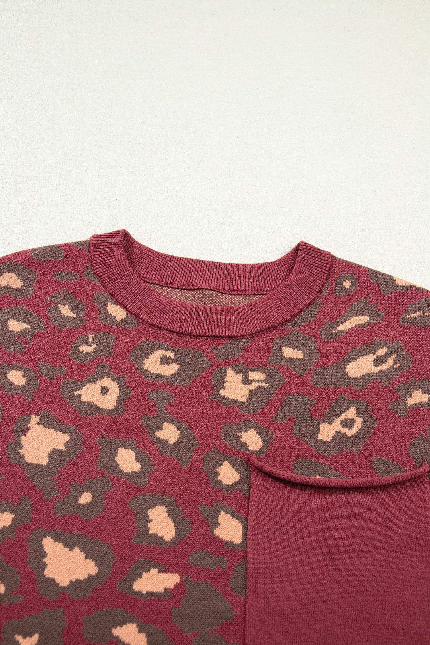 Red Leopard Print Cap Sleeve Knitted Top - Sweet Fashion Wholesale