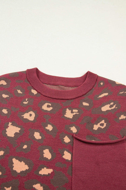 Red Leopard Print Cap Sleeve Knitted Top - Sweet Fashion Wholesale