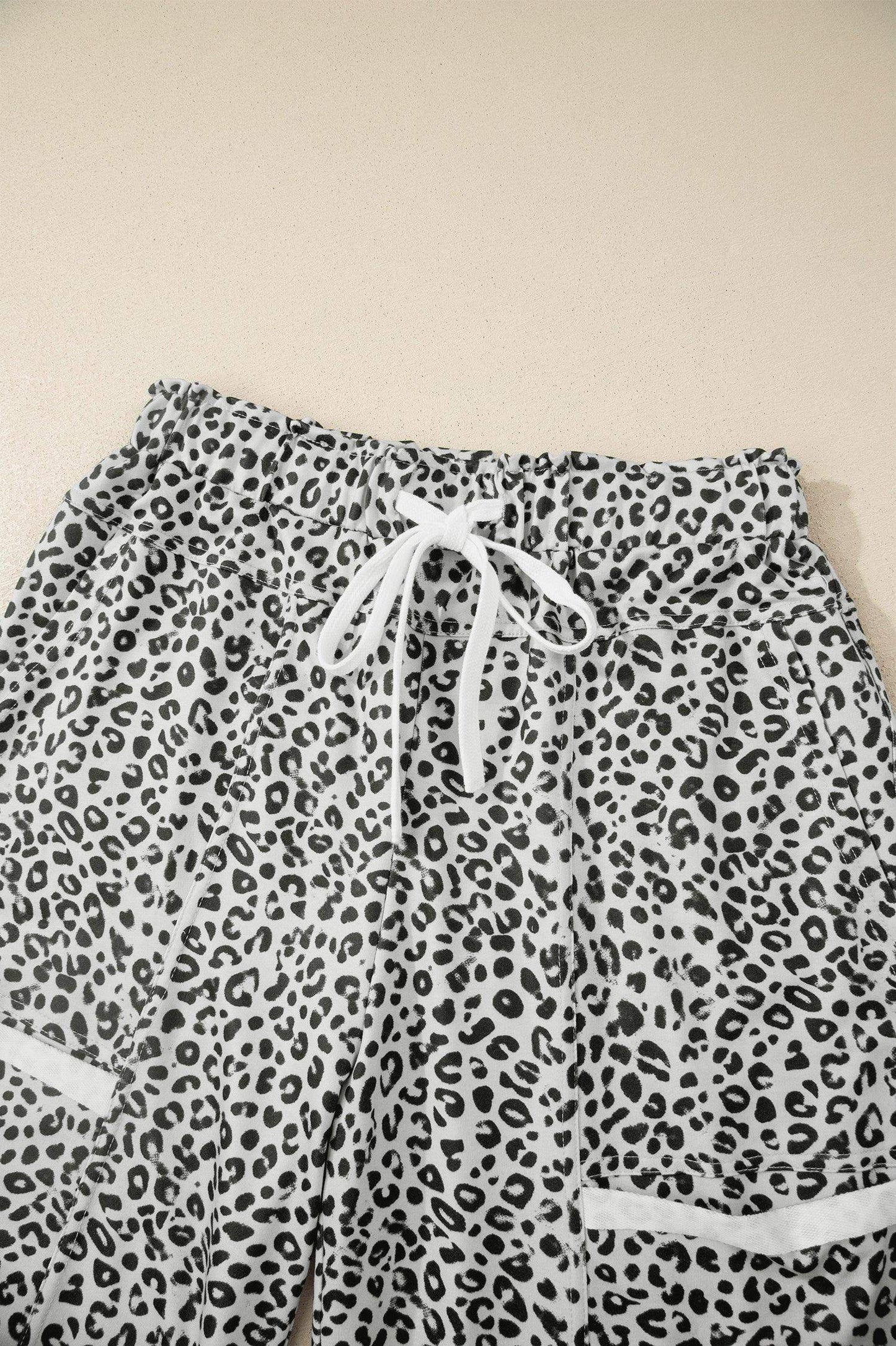 Khaki Animal Print Wide Leg Terry Knit Pants - Sweet Fashion Wholesale