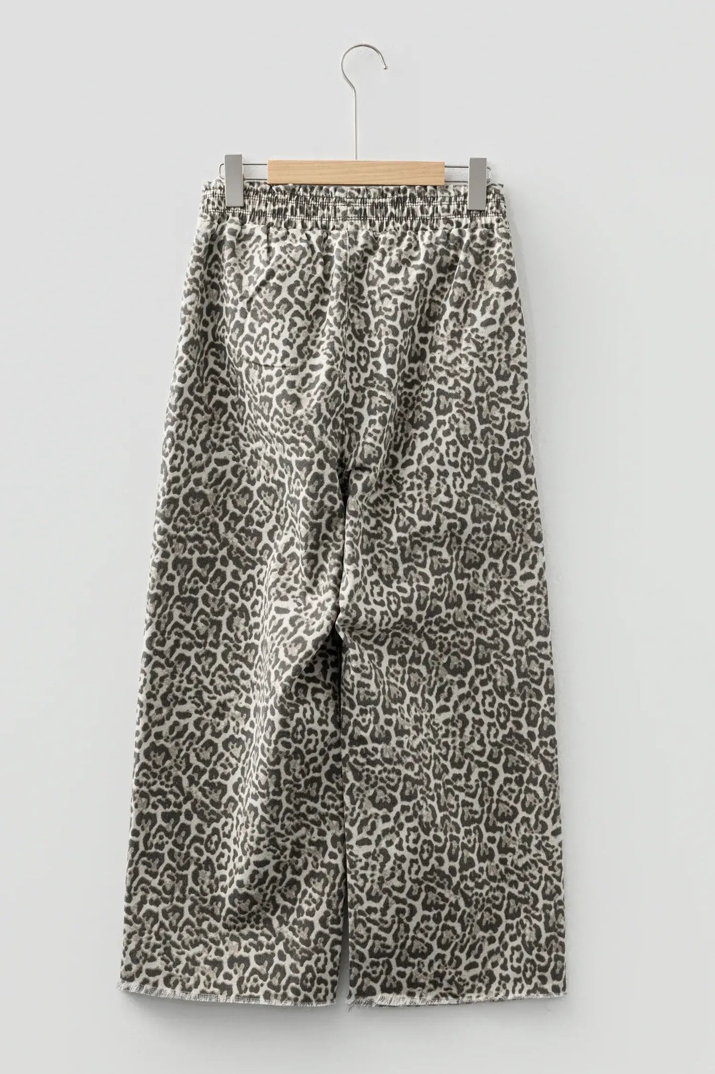 Brown Leopard Print Raw Hem Elastic Waist Loose Pull On Jeans - Sweet Fashion Wholesale