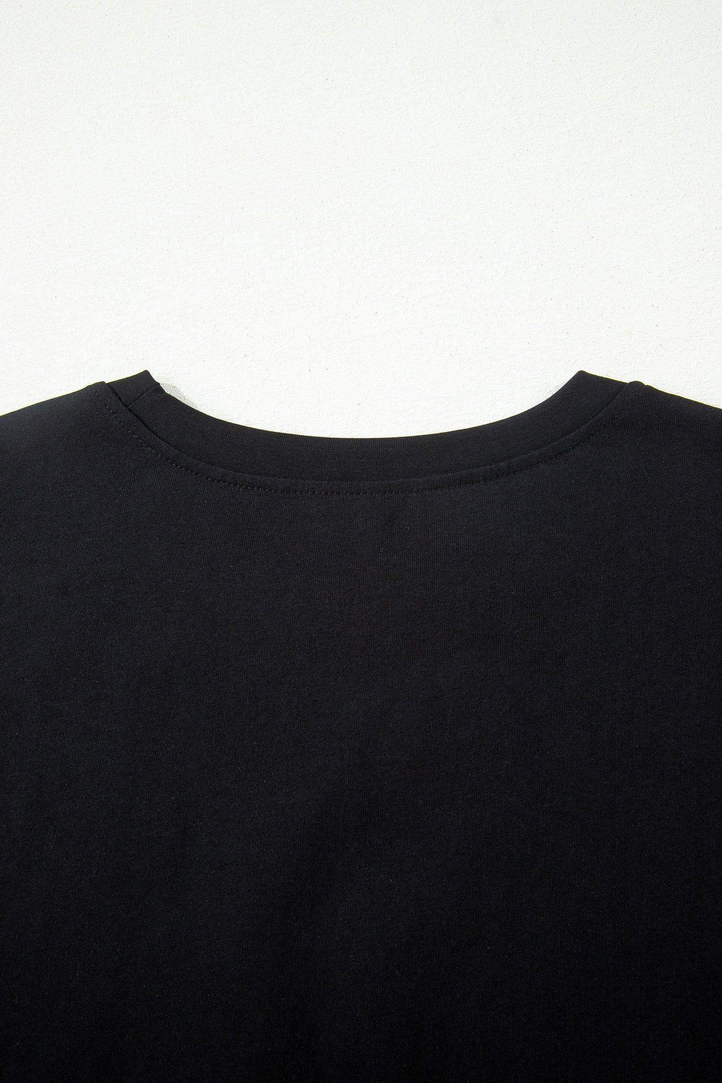 Black Leopard Bow Embroidered Cotton Round Neck T Shirt