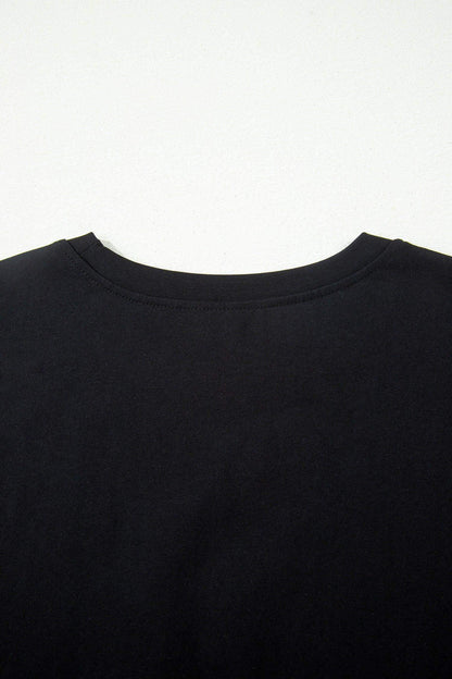 Black Leopard Bow Embroidered Cotton Round Neck T Shirt