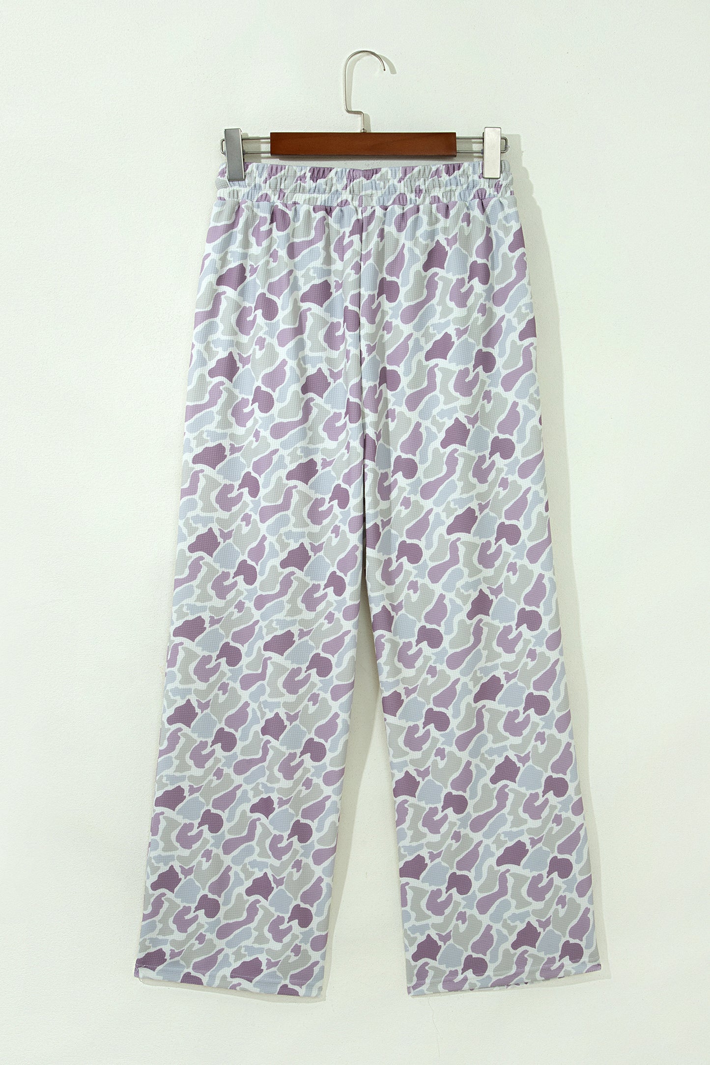 Green Camo Print Drawstring Waist Loose Fit Full Length Pants