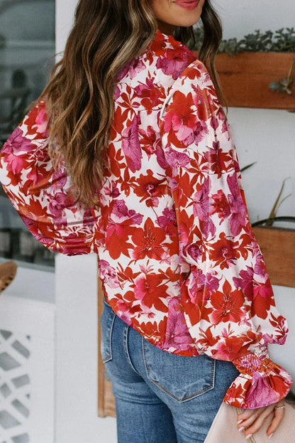 Blue Cakewalk Floral Smocked Blouse - Sweet Fashion Wholesale