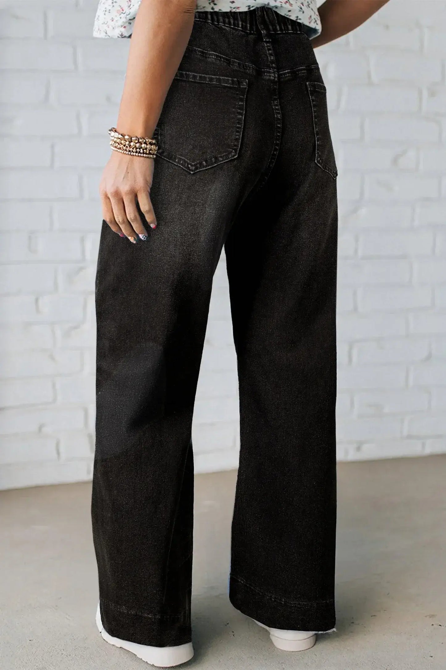 Black Acid Wash Contrast Lace-up Plus Size Jeans - Sweet Fashion Wholesale