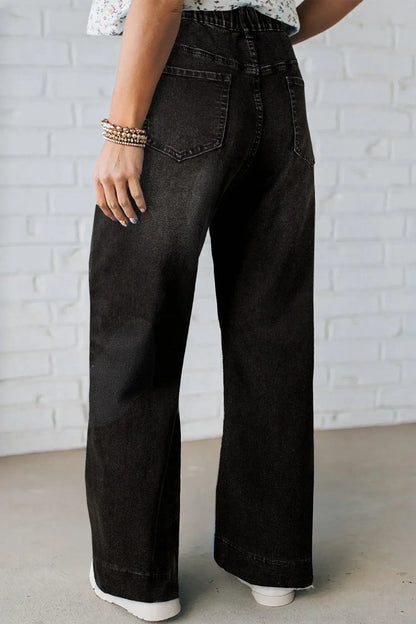 Black Acid Wash Contrast Lace-up Plus Size Jeans - Sweet Fashion Wholesale