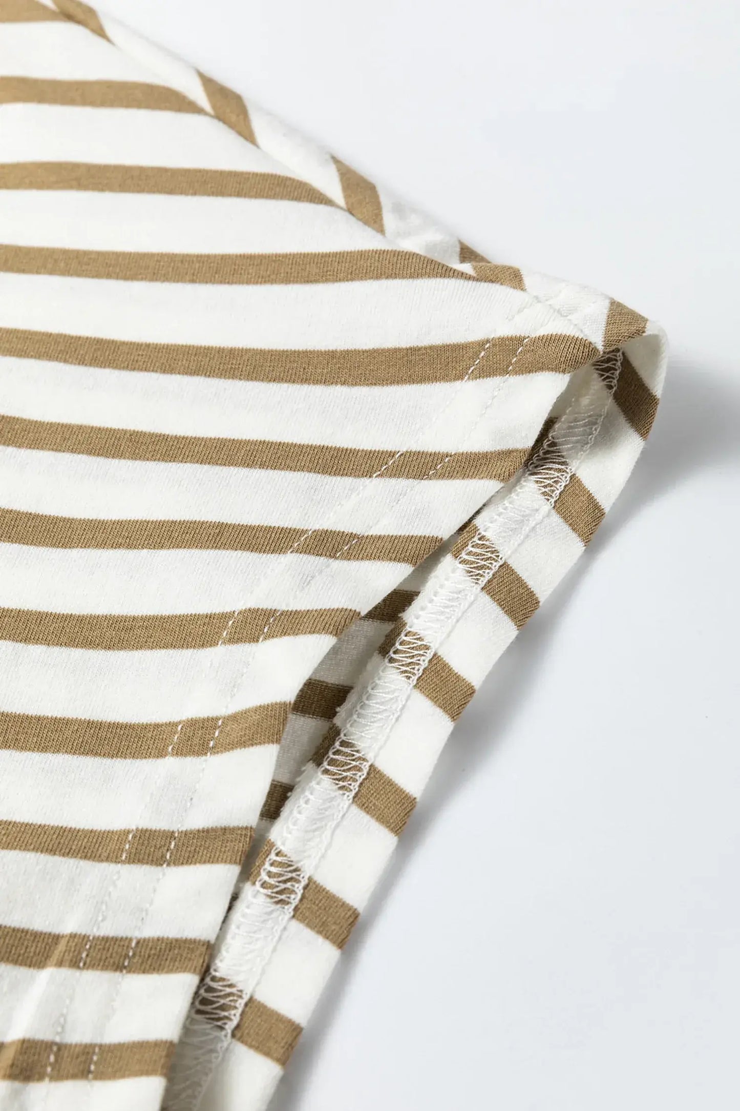 Khaki Stripe Leopard Patchwork Round Neck Loose T Shirt - Sweet Fashion Wholesale