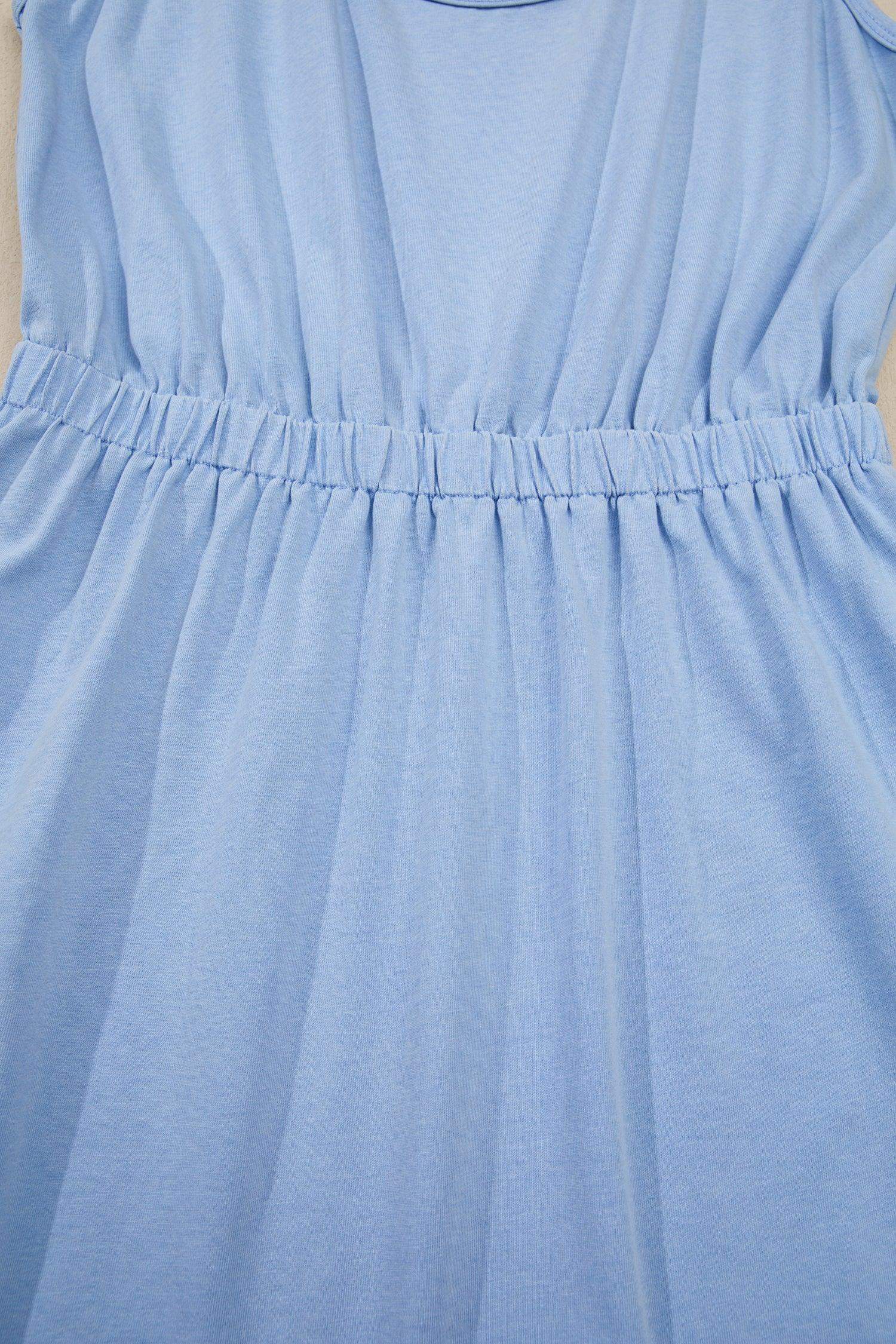Sky Blue Mineral Wash Elastic Waist Tank Dress with Side Pockets - Sweet Fashion Wholesale