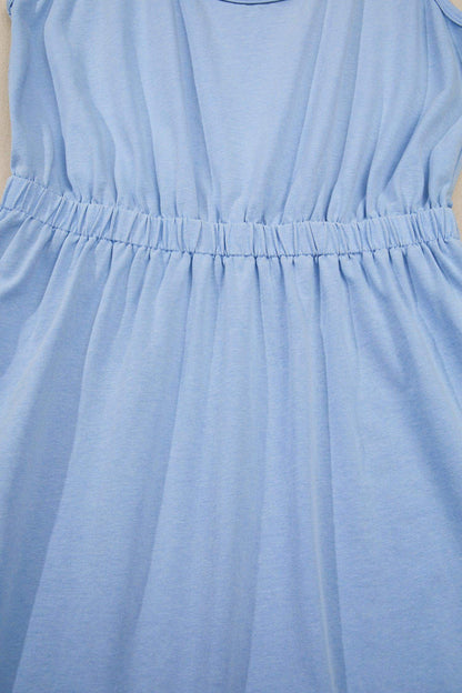 Sky Blue Mineral Wash Elastic Waist Tank Dress with Side Pockets - Sweet Fashion Wholesale