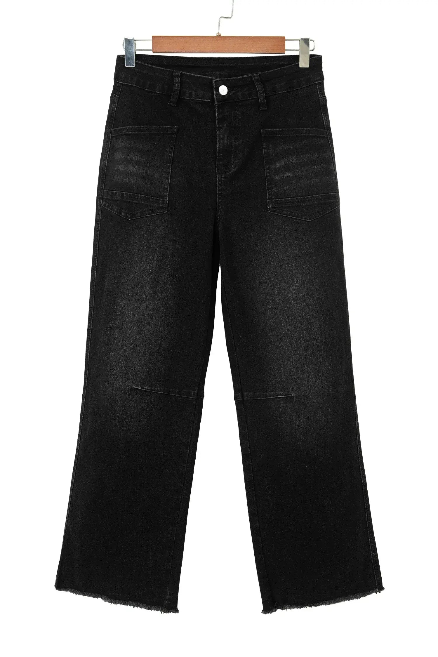Black Frayed Cropped Straight Jeans - Sweet Fashion Wholesale