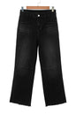 Black Frayed Cropped Straight Jeans - Sweet Fashion Wholesale