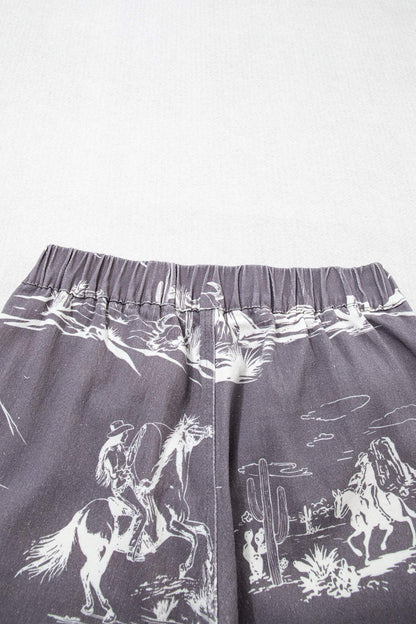 Gray Wild West Riding Vintage Printed Shift Jeans