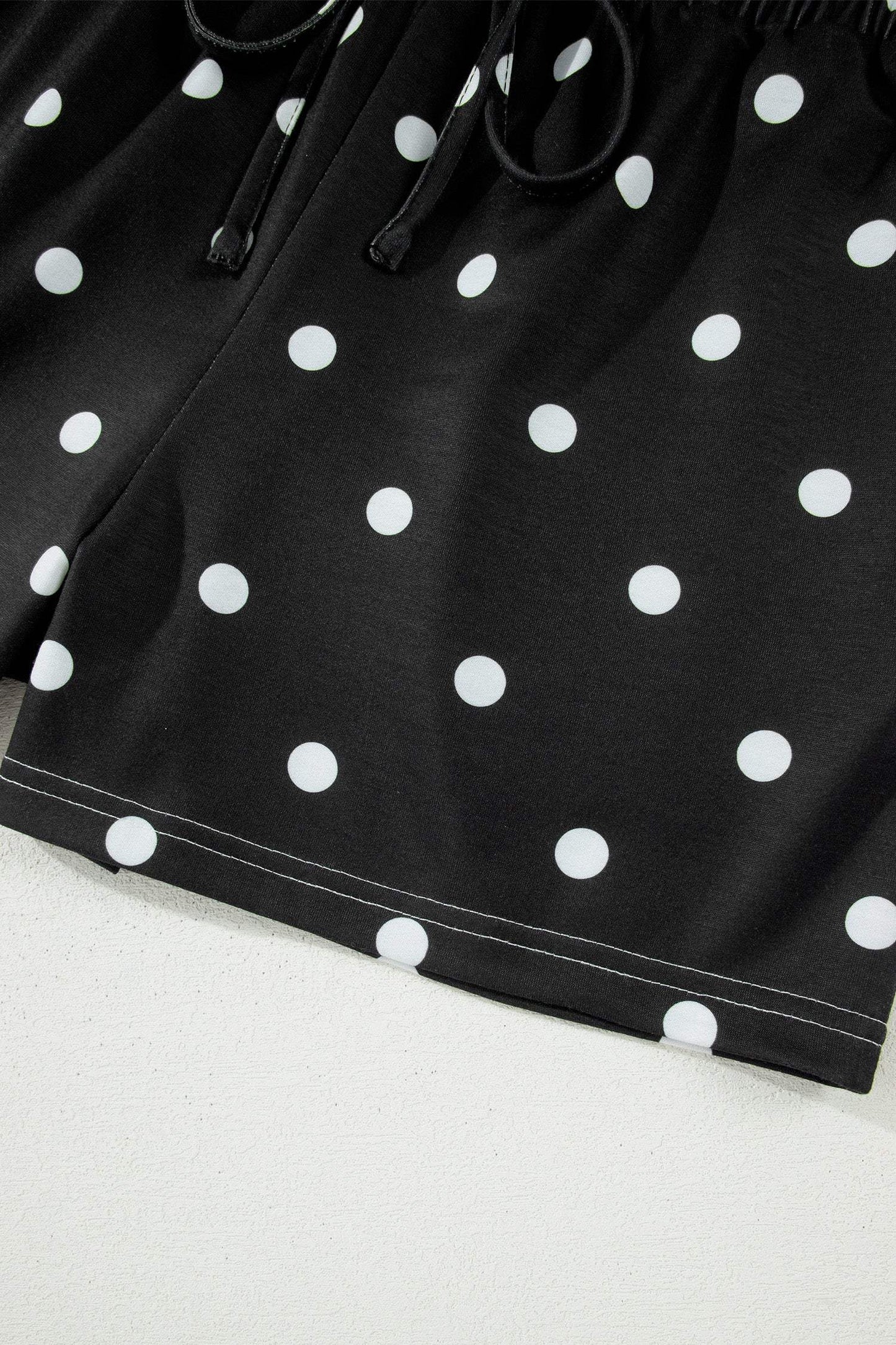 Yellow Exposed Seam Detail Polka Dot Loose Tee Drawstring Shorts Set