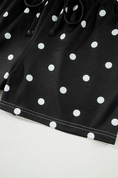 Yellow Exposed Seam Detail Polka Dot Loose Tee Drawstring Shorts Set