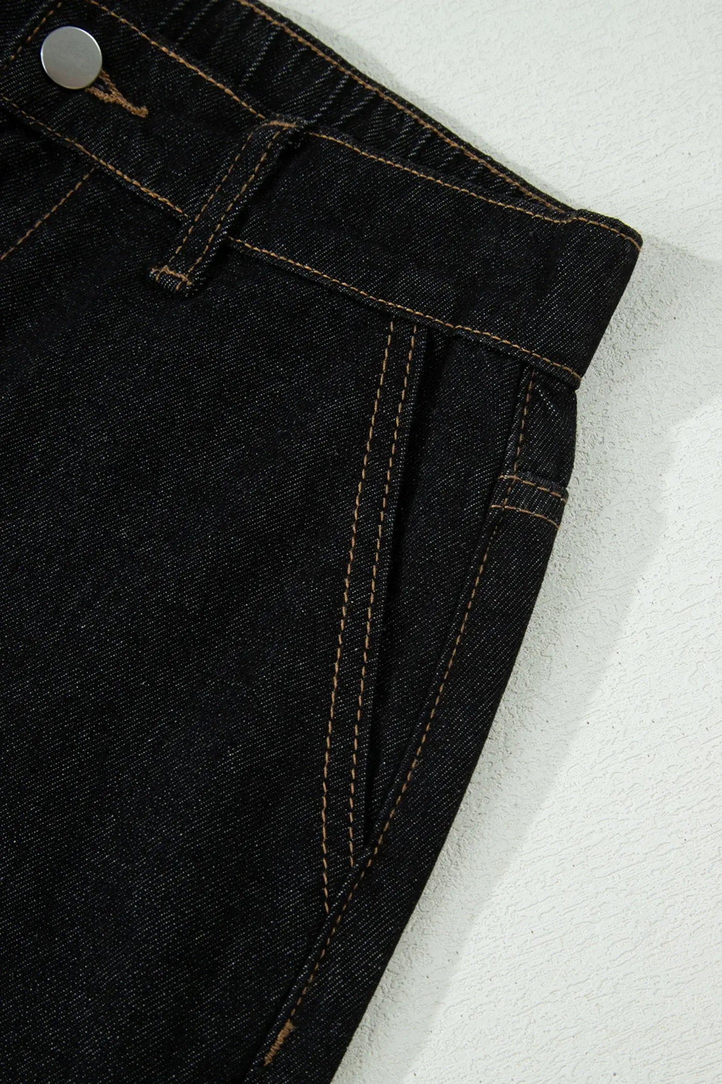 Navy Blue Embroidered Scalloped Trim Relaxed Denim Shorts - Sweet Fashion Wholesale