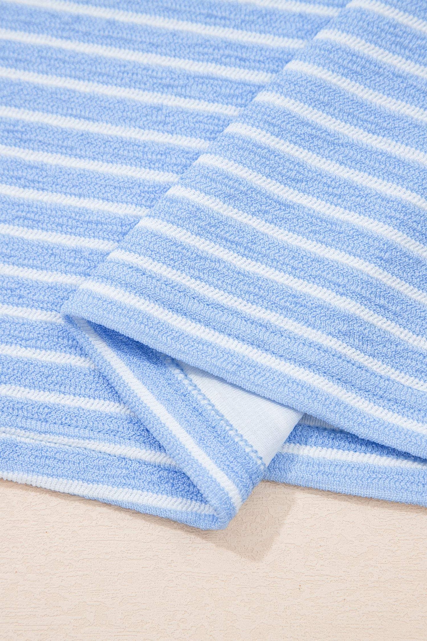 Sky Blue Stripe Crew Neck Tee Drawstring Waist Cropped Pants Set