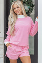Sky Blue Stripe Oversize Mock Neck Sweatshirt and Shorts Set - Sweet Fashion Wholesale