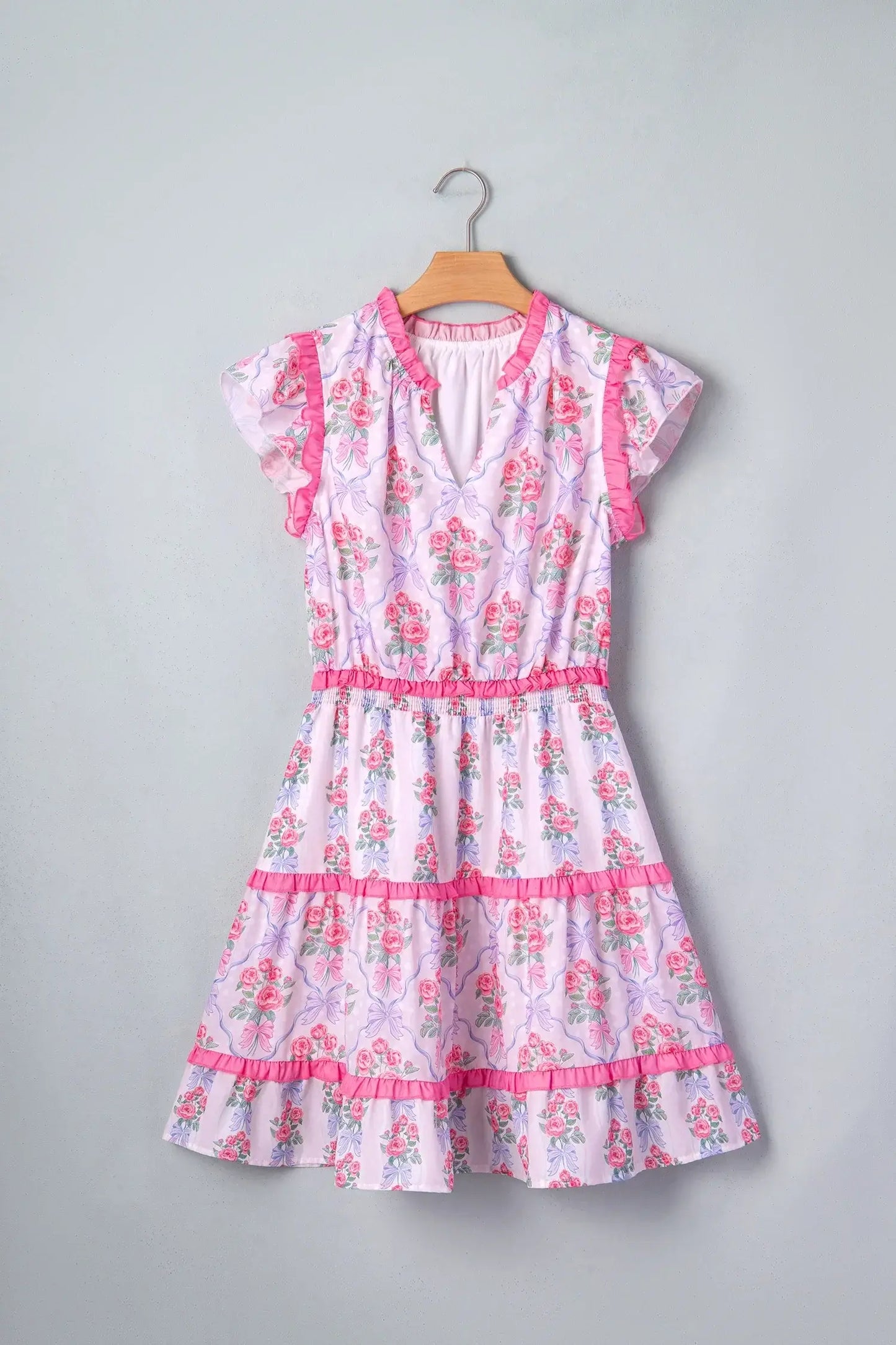 Purple Tiered Ruffles Sleeveless Summer Floral Dress - Sweet Fashion Wholesale