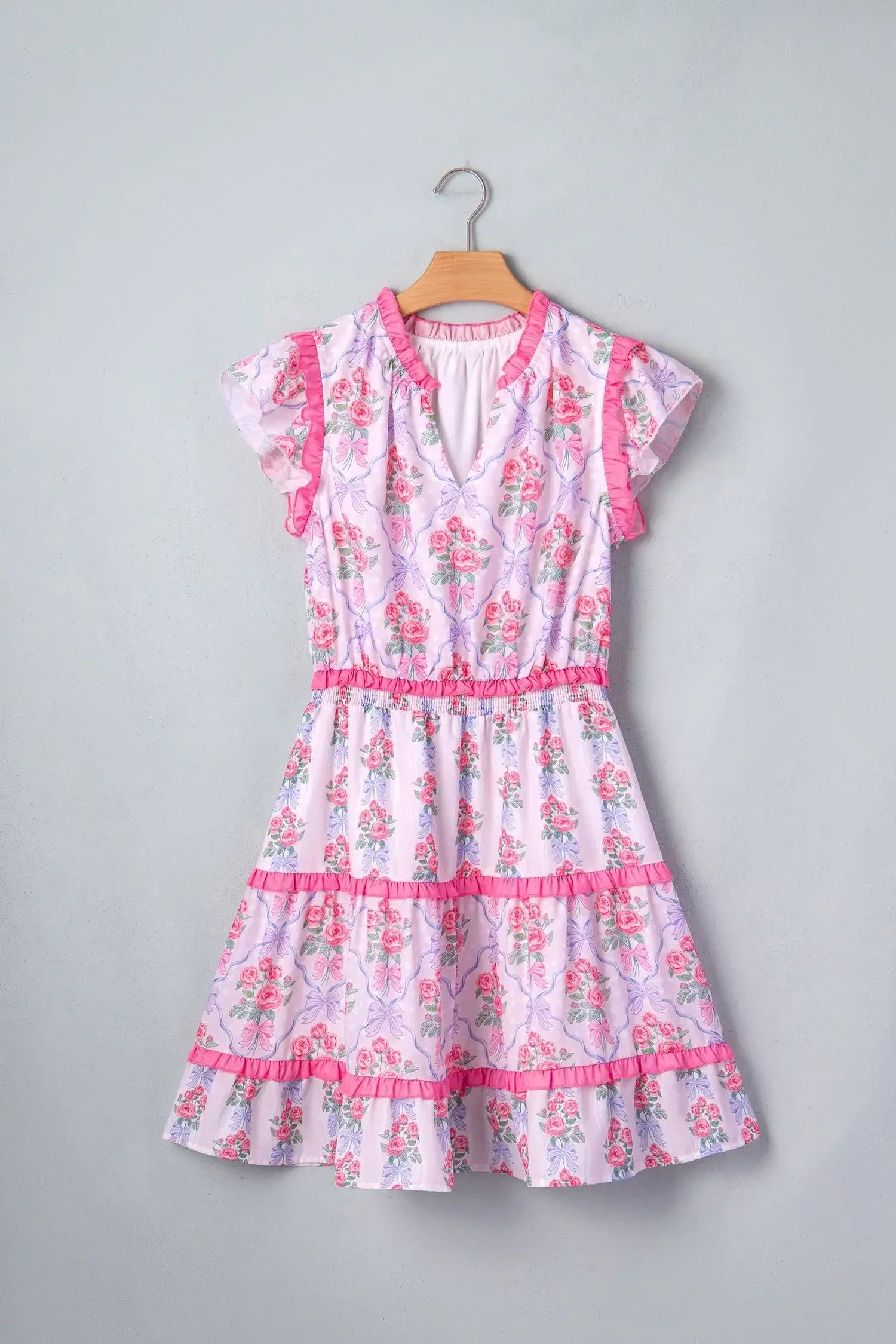 Purple Tiered Ruffles Sleeveless Summer Floral Dress - Sweet Fashion Wholesale