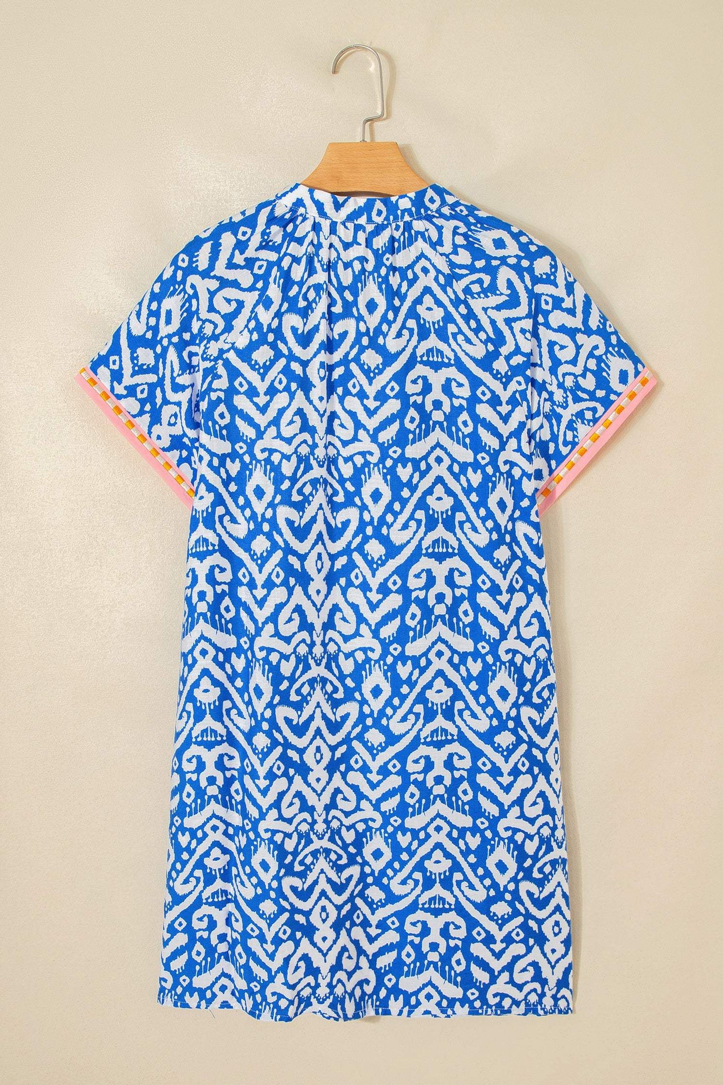 Blue Western Fashion Print Striped Color Block Patchwork Shift Mini Dress