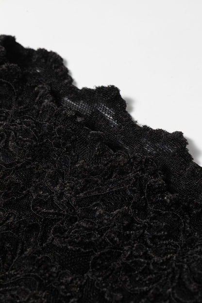 Black Elegant Stand Neck Lace Long Sleeve Top