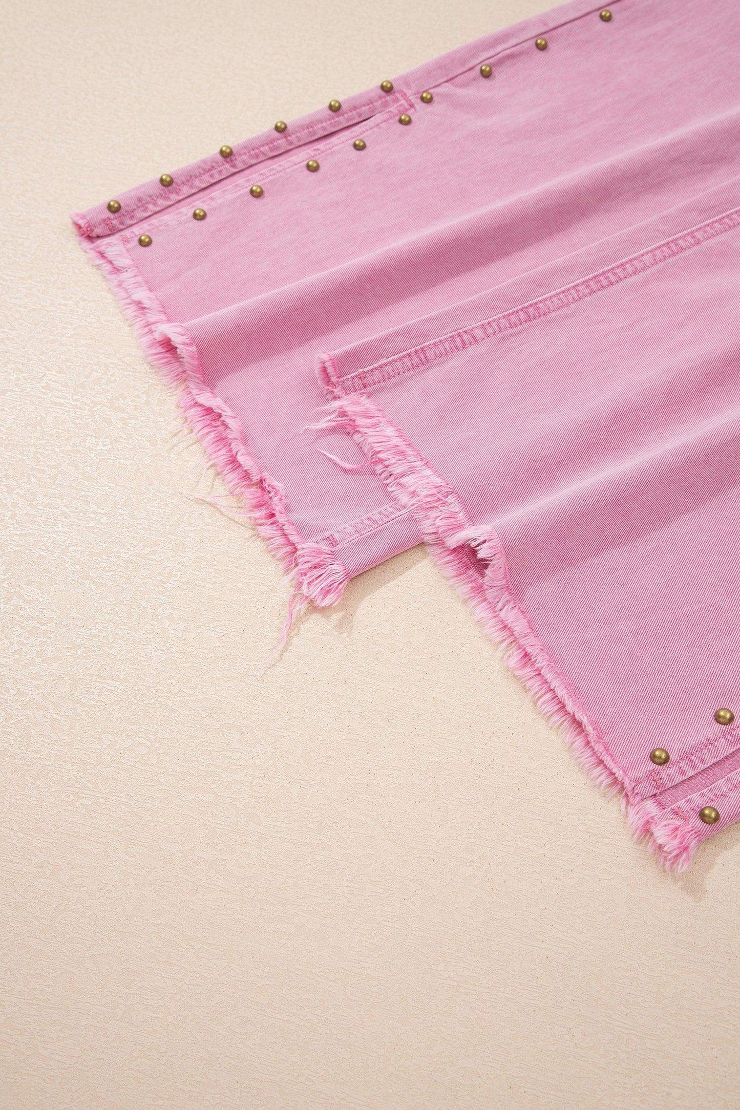 Pink Beaded Side Detail Split Loose Jeans