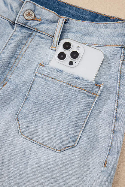 Beau Blue Light Wash High Rise Denim Shorts