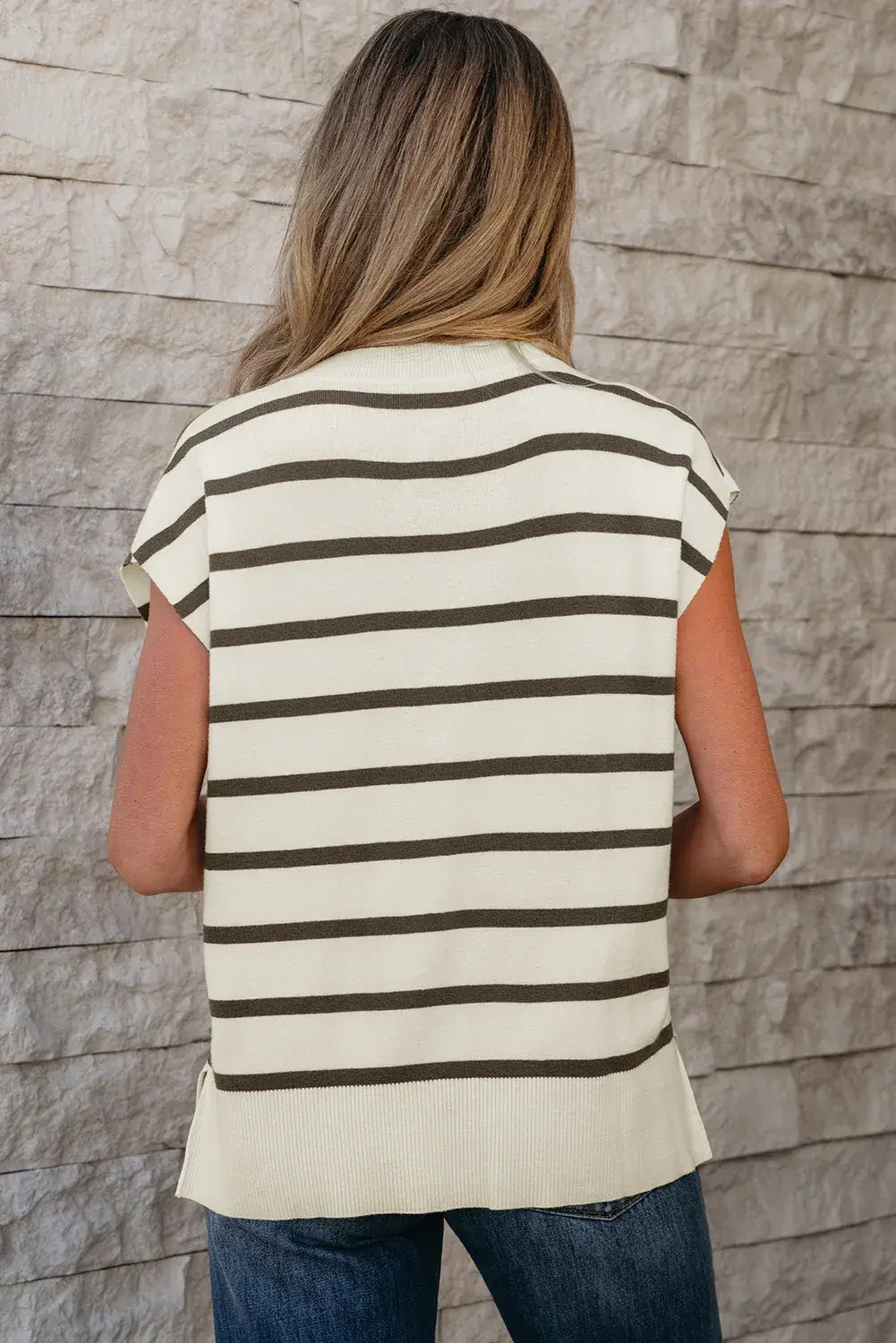 White Side Slits Crewneck Short Sleeve Sweater Tee - Sweet Fashion Wholesale
