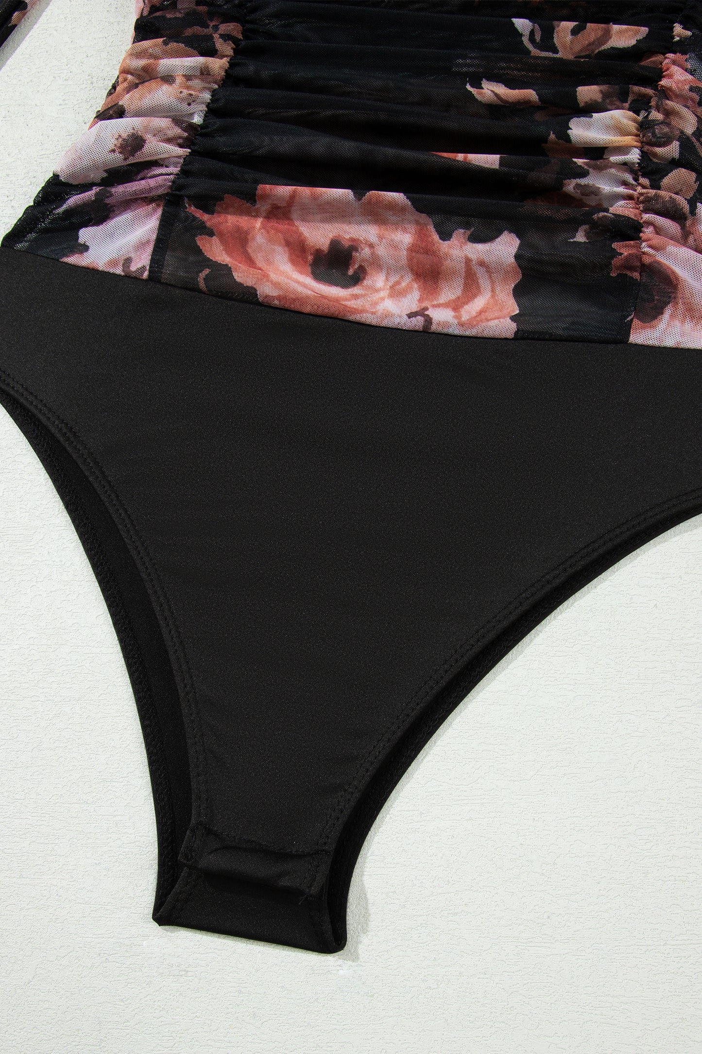 Brown Floral Mesh Long Sleeve High Neck Bodysuit