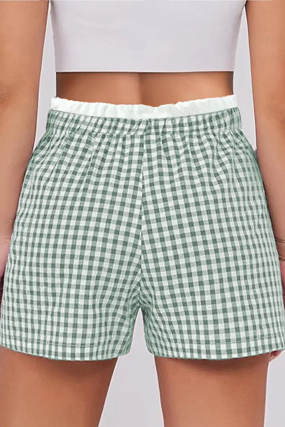 Red Contrast Trim Plaid Print Plus Size Shorts - Sweet Fashion Wholesale