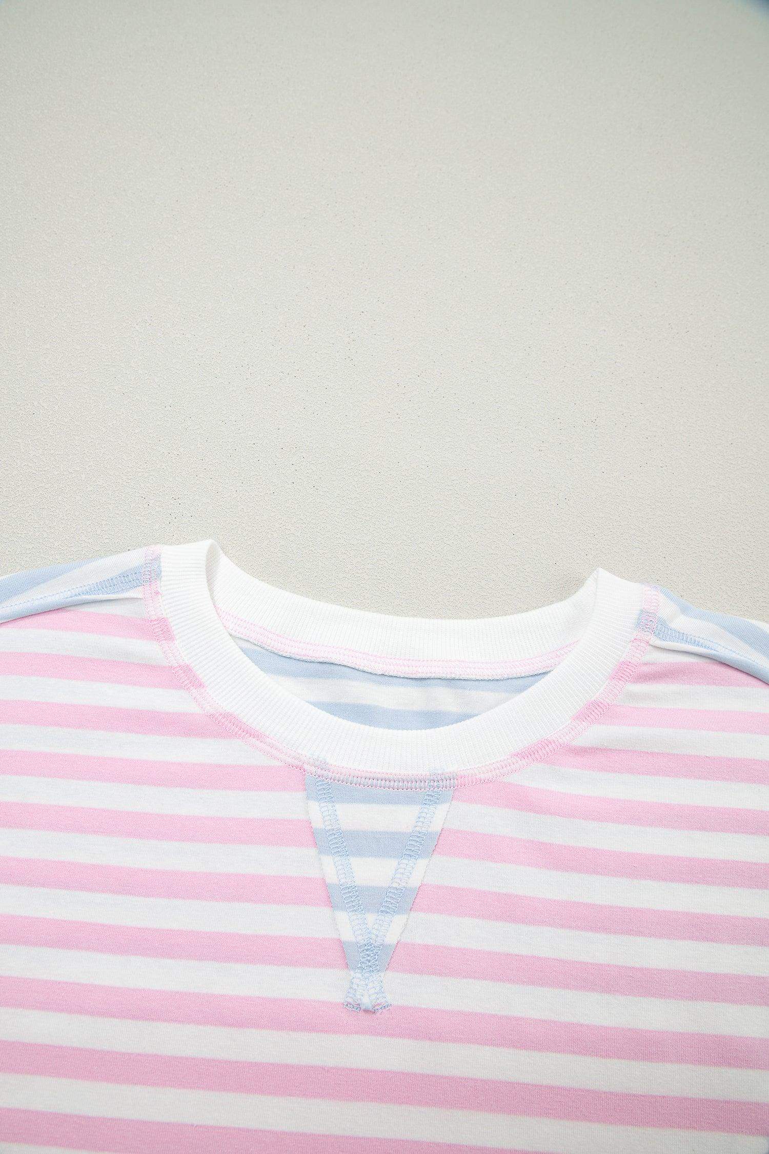 Casual Stripe Oversize Dolman Sleeve Patchwork T Shirt - Sweet Fashion Wholesale