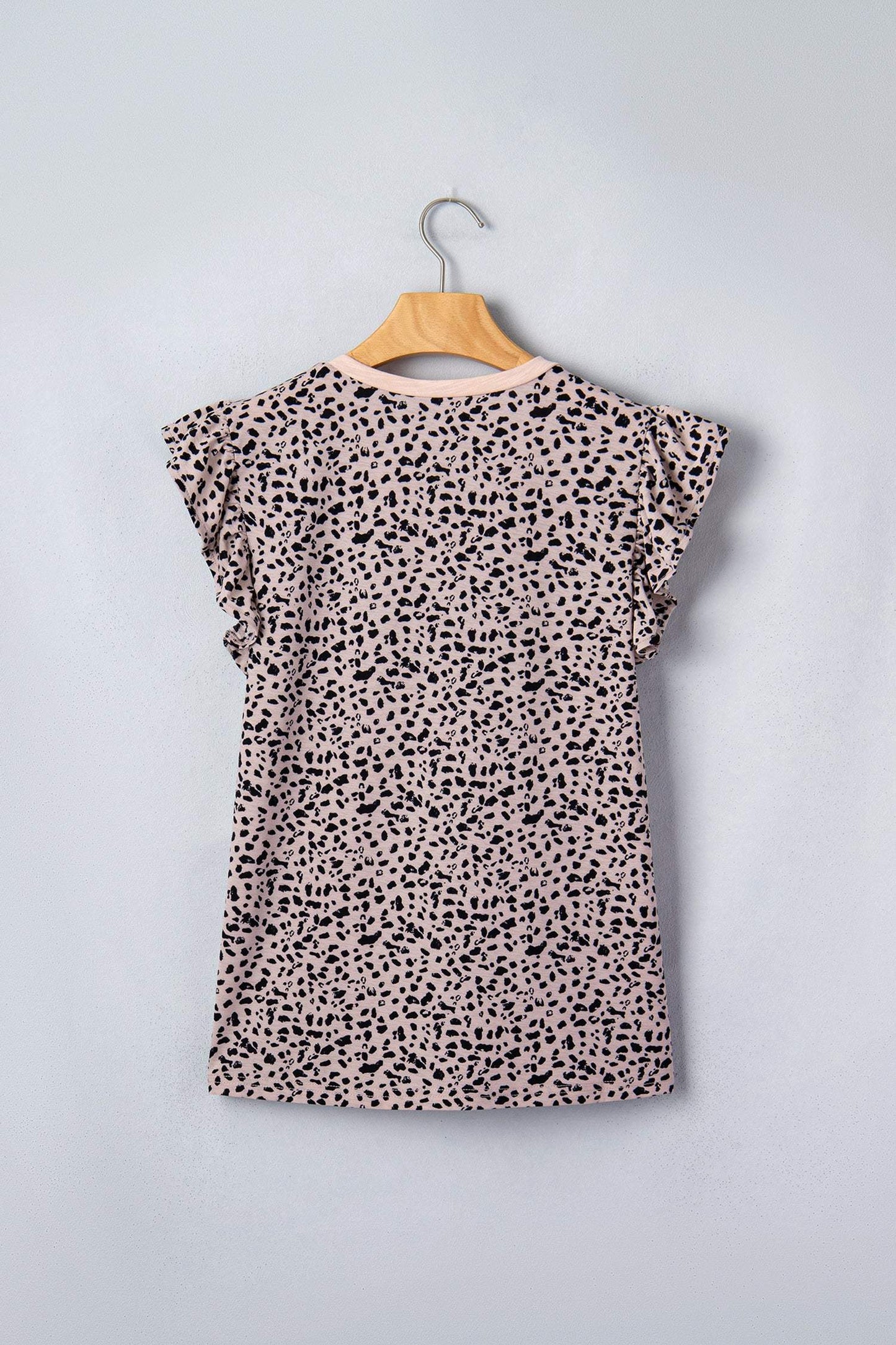 Black Cheetah Print V Neck Ruffle Trim Loose Tank Top