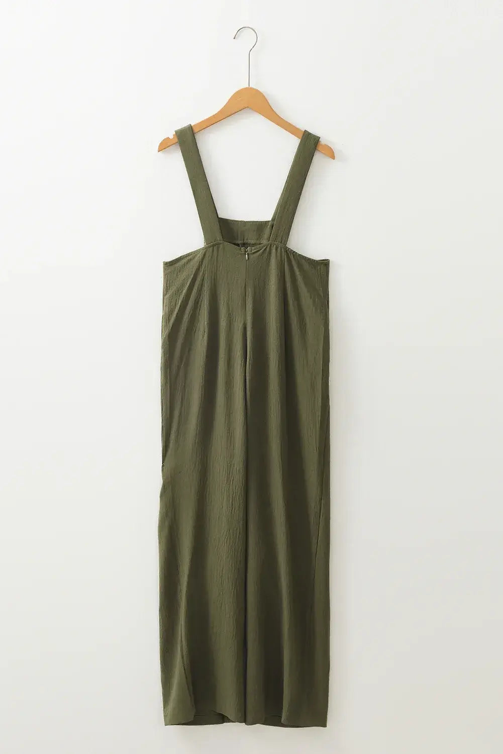 Jungle Green Solid Color Buttoned Straight Leg Overall
