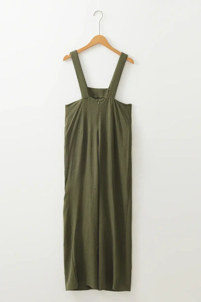 Jungle Green Solid Color Buttoned Straight Leg Overall