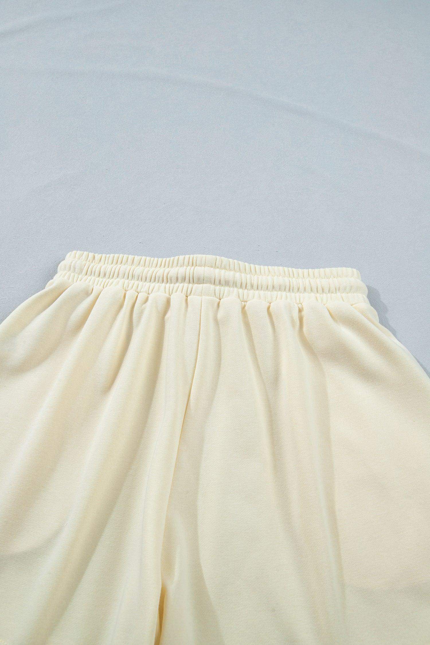 White Contrast Leopard Bow Patched V Neck Loose Tee Drawstring Shorts 2pcs Outfit - Sweet Fashion Wholesale