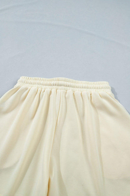 White Contrast Leopard Bow Patched V Neck Loose Tee Drawstring Shorts 2pcs Outfit - Sweet Fashion Wholesale