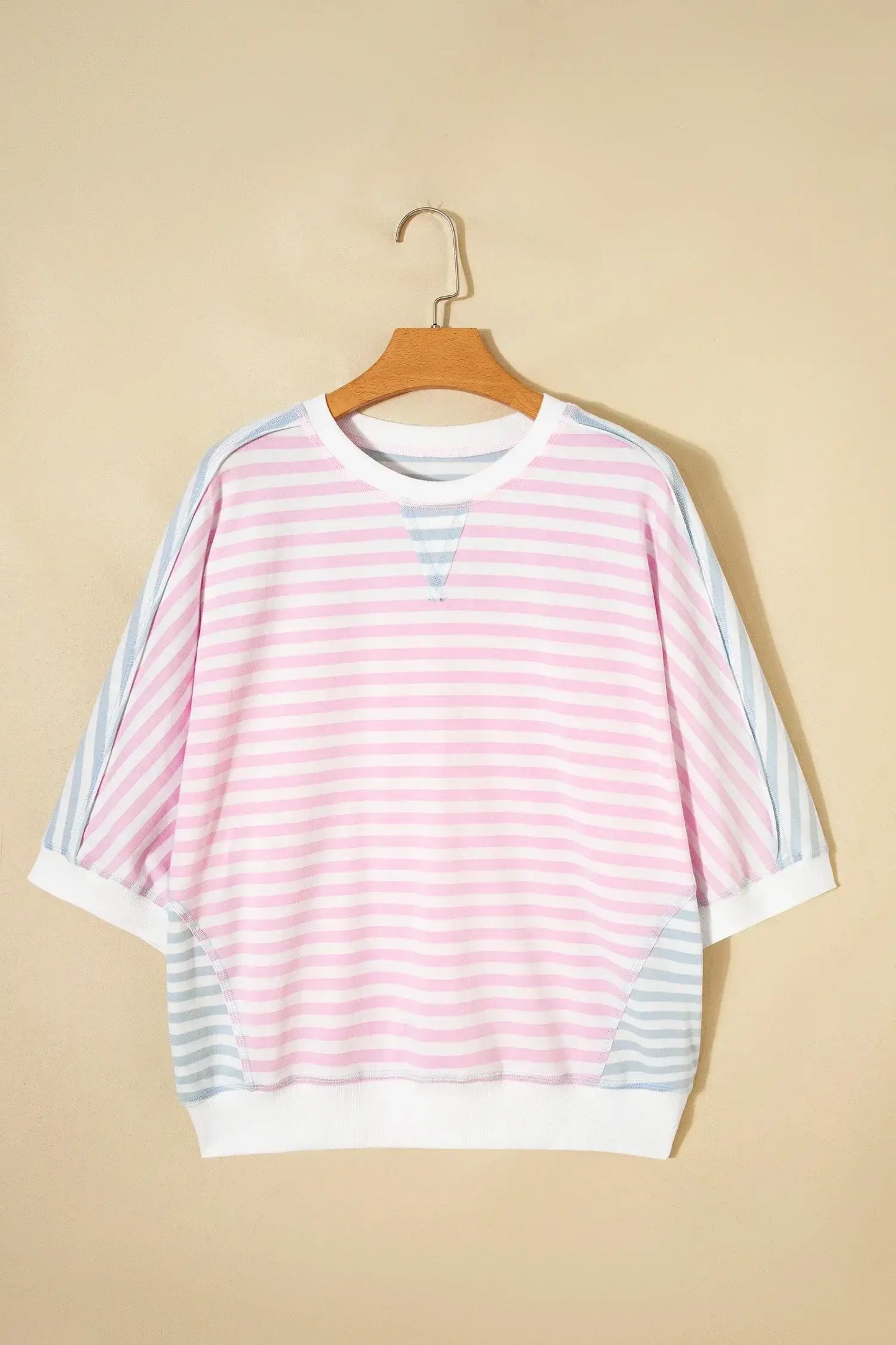 Casual Stripe Oversize Dolman Sleeve Patchwork T Shirt - Sweet Fashion Wholesale