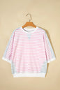 Casual Stripe Oversize Dolman Sleeve Patchwork T Shirt - Sweet Fashion Wholesale