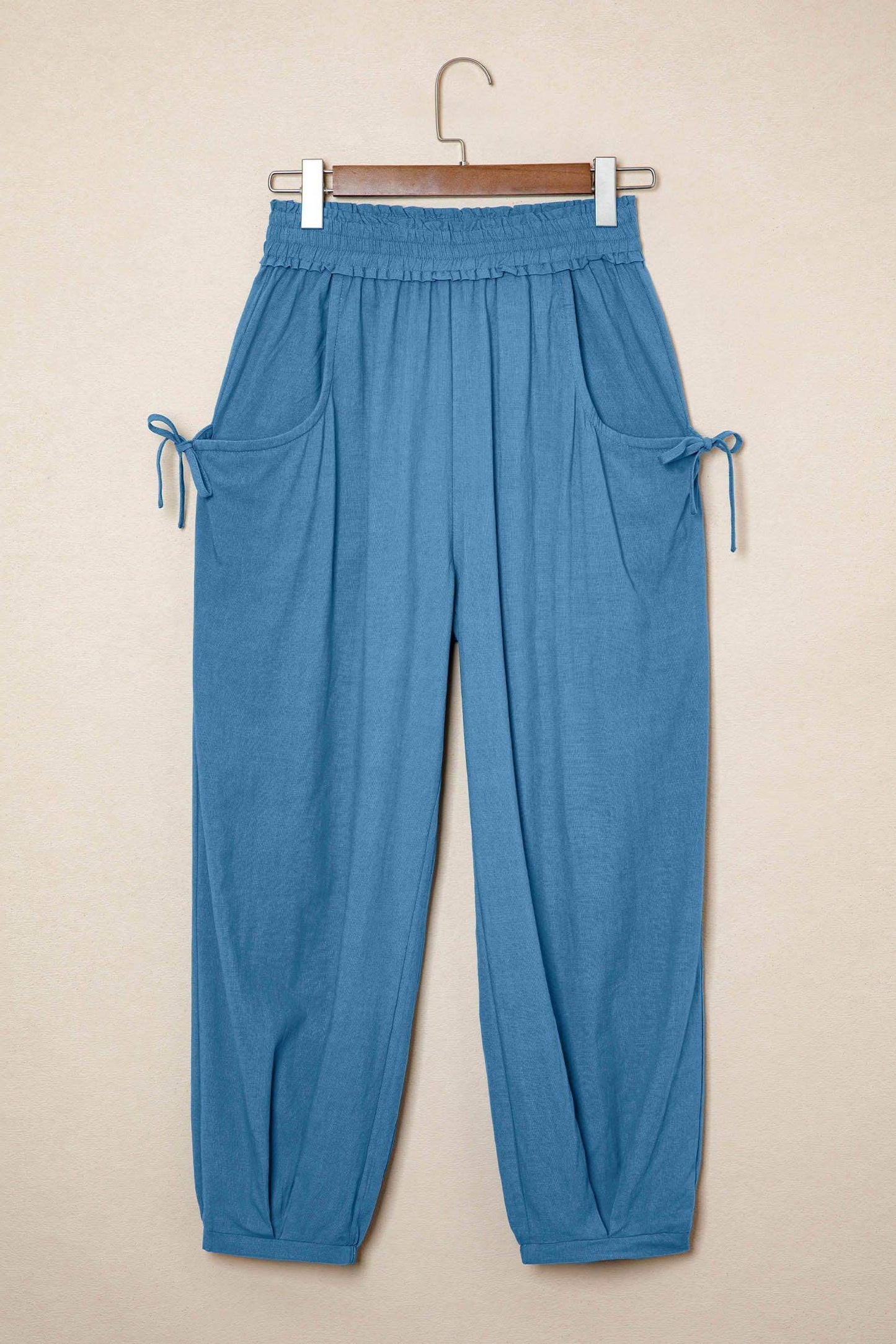 Prussian Blue Smocked Waist Casual Jogger Style Pants - Sweet Fashion Wholesale