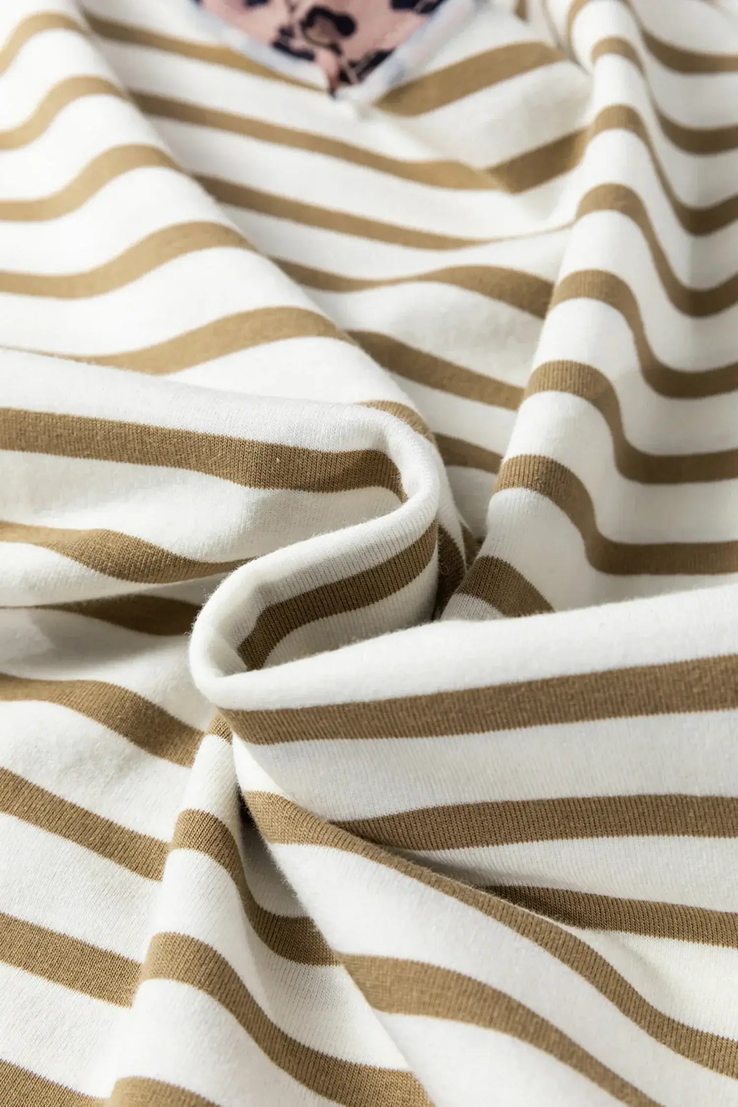 Khaki Stripe Leopard Patchwork Round Neck Loose T Shirt - Sweet Fashion Wholesale