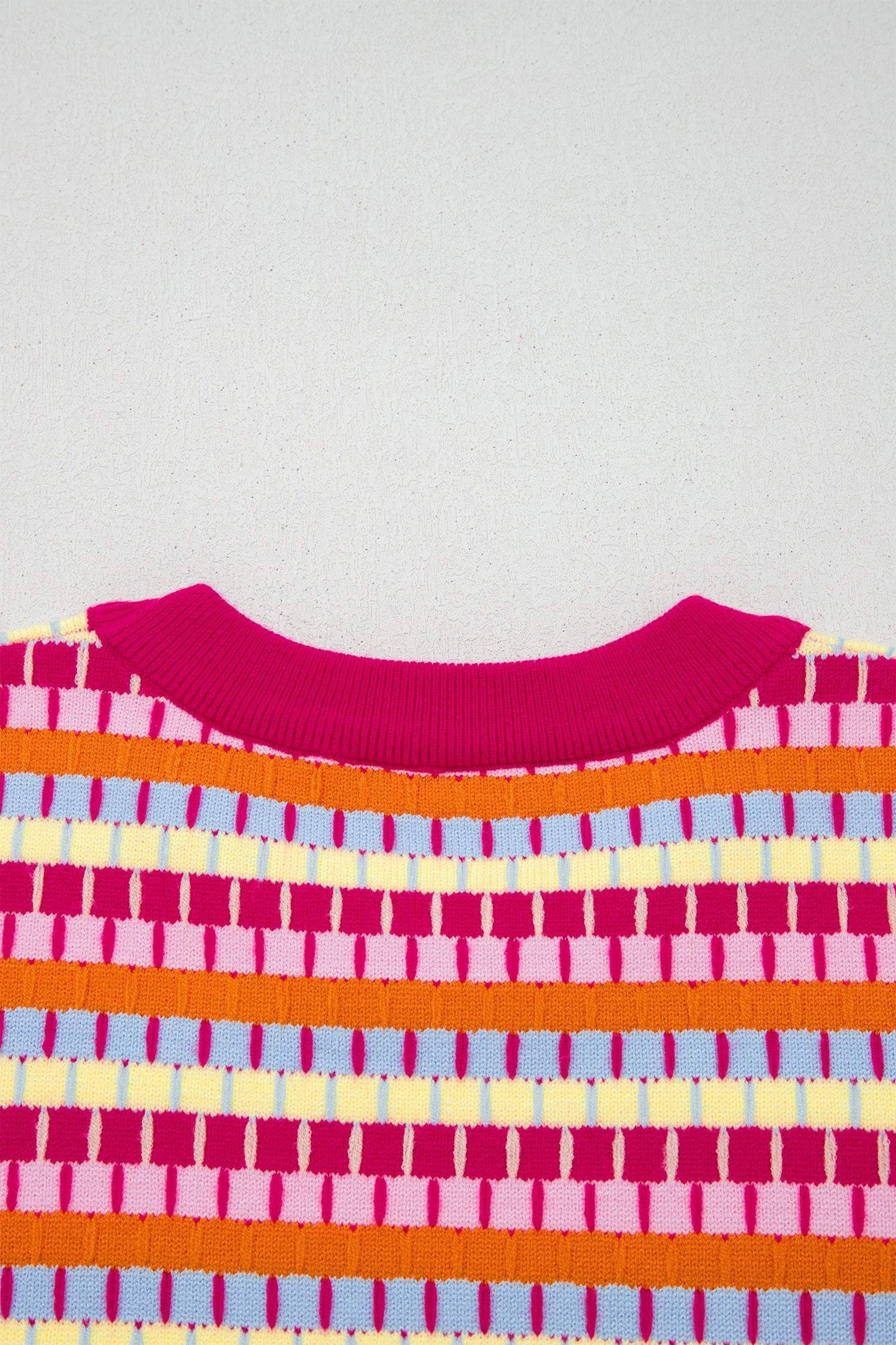 Orange Abstract Striped Knit Short Sleeve Sweater