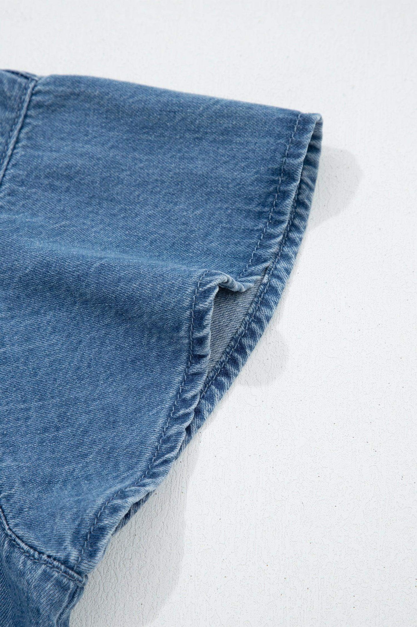 Dusk Blue Ruffled Short Sleeve Denim Shirt - Sweet Fashion Wholesale